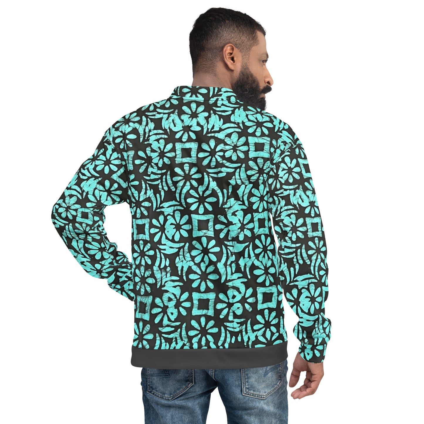 Aqua Abstract Adire Unisex Bomber Jacket