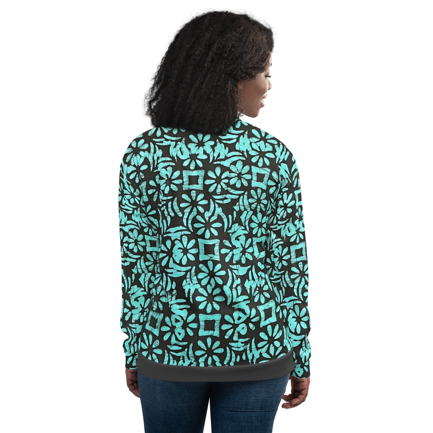 Aqua Abstract Adire Unisex Bomber Jacket