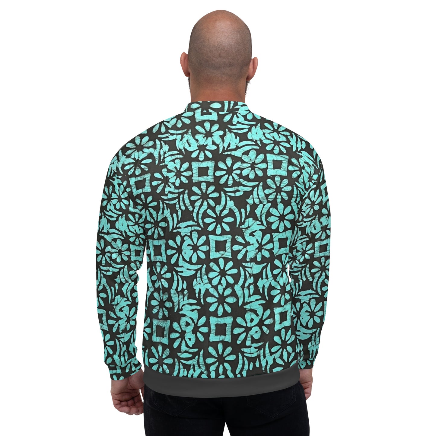 Aqua Abstract Adire Unisex Bomber Jacket