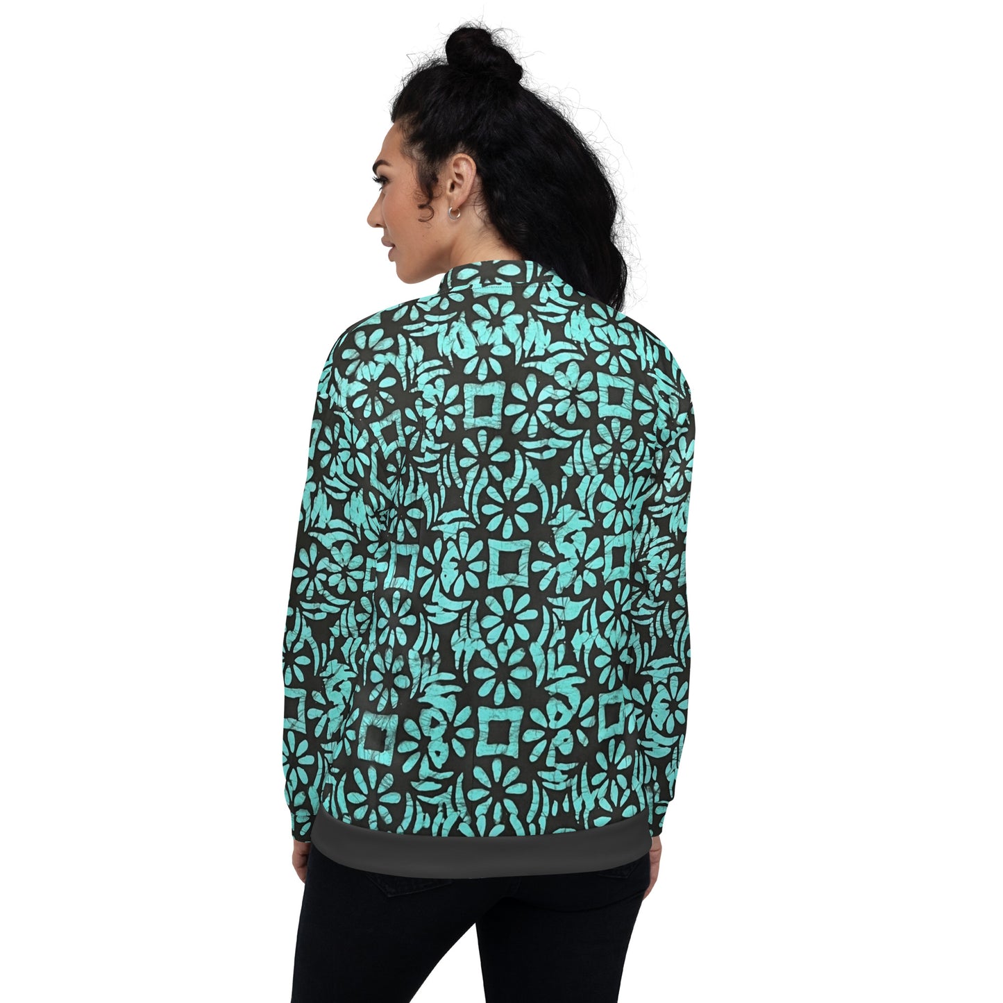 Aqua Abstract Adire Unisex Bomber Jacket