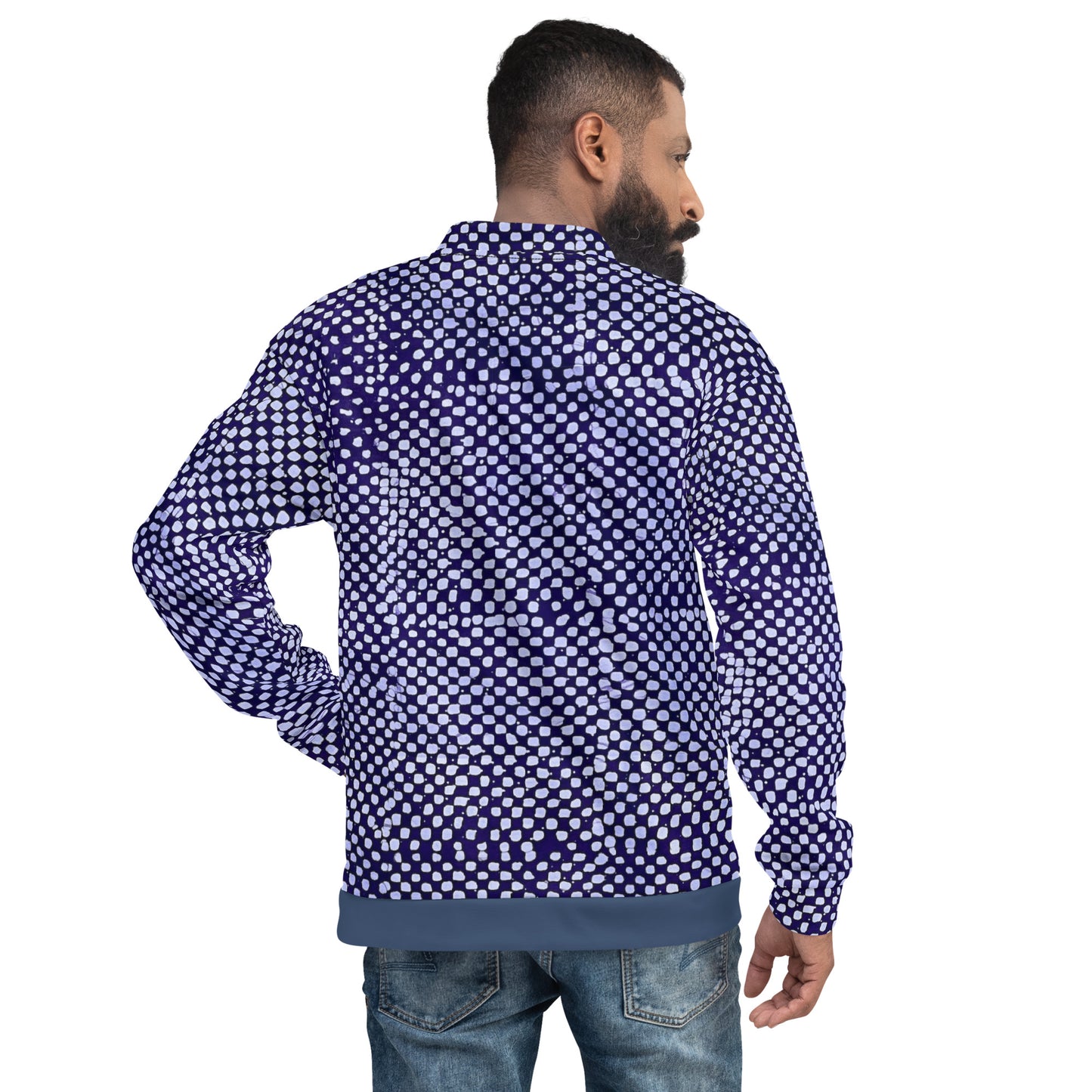 Purple & White Polka Dots Adire Unisex Bomber Jacket