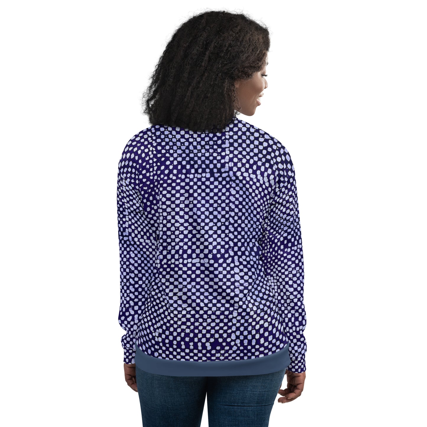 Purple & White Polka Dots Adire Unisex Bomber Jacket