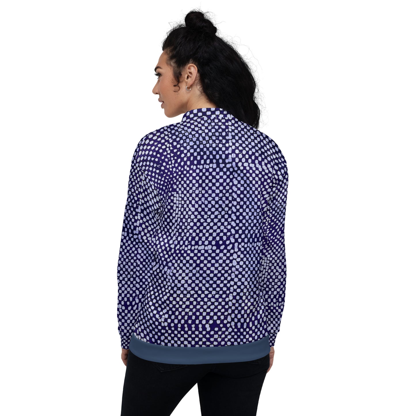 Purple & White Polka Dots Adire Unisex Bomber Jacket