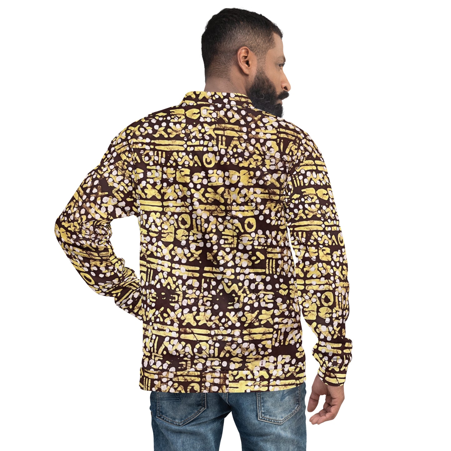 Yellow Brown Noughts & Crosses Adire Unisex Bomber Jacket