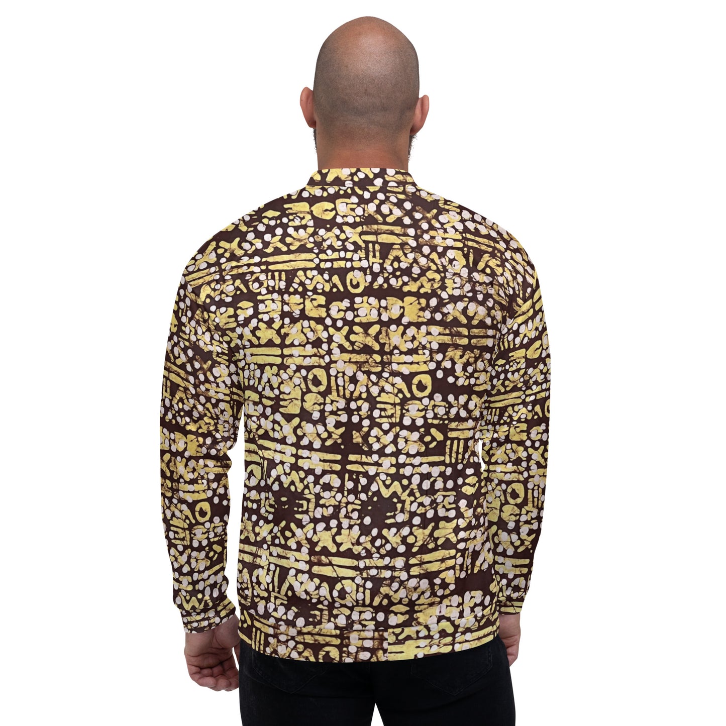 Yellow Brown Noughts & Crosses Adire Unisex Bomber Jacket