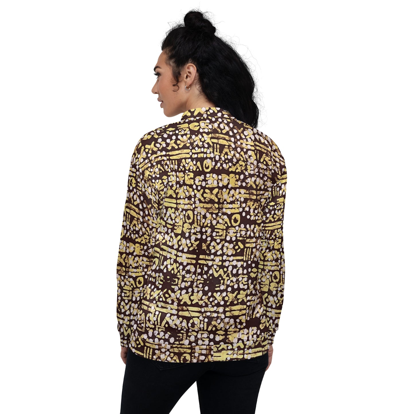 Yellow Brown Noughts & Crosses Adire Unisex Bomber Jacket