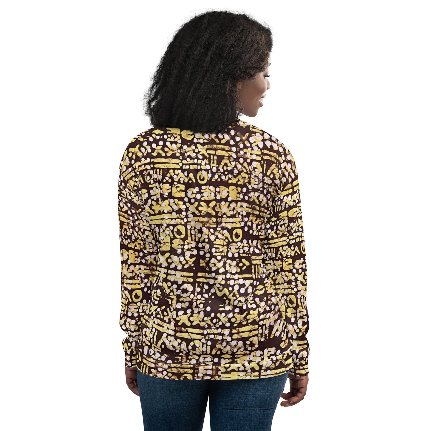 Yellow Brown Noughts & Crosses Adire Unisex Bomber Jacket