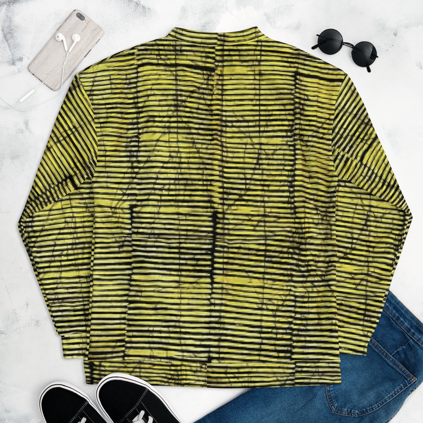 Yellow Black Stripes Adire Unisex Bomber Jacket