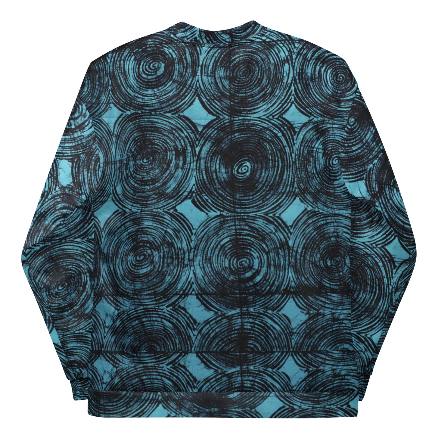 Turquoise & Black Swirls Adire Unisex Bomber Jacket