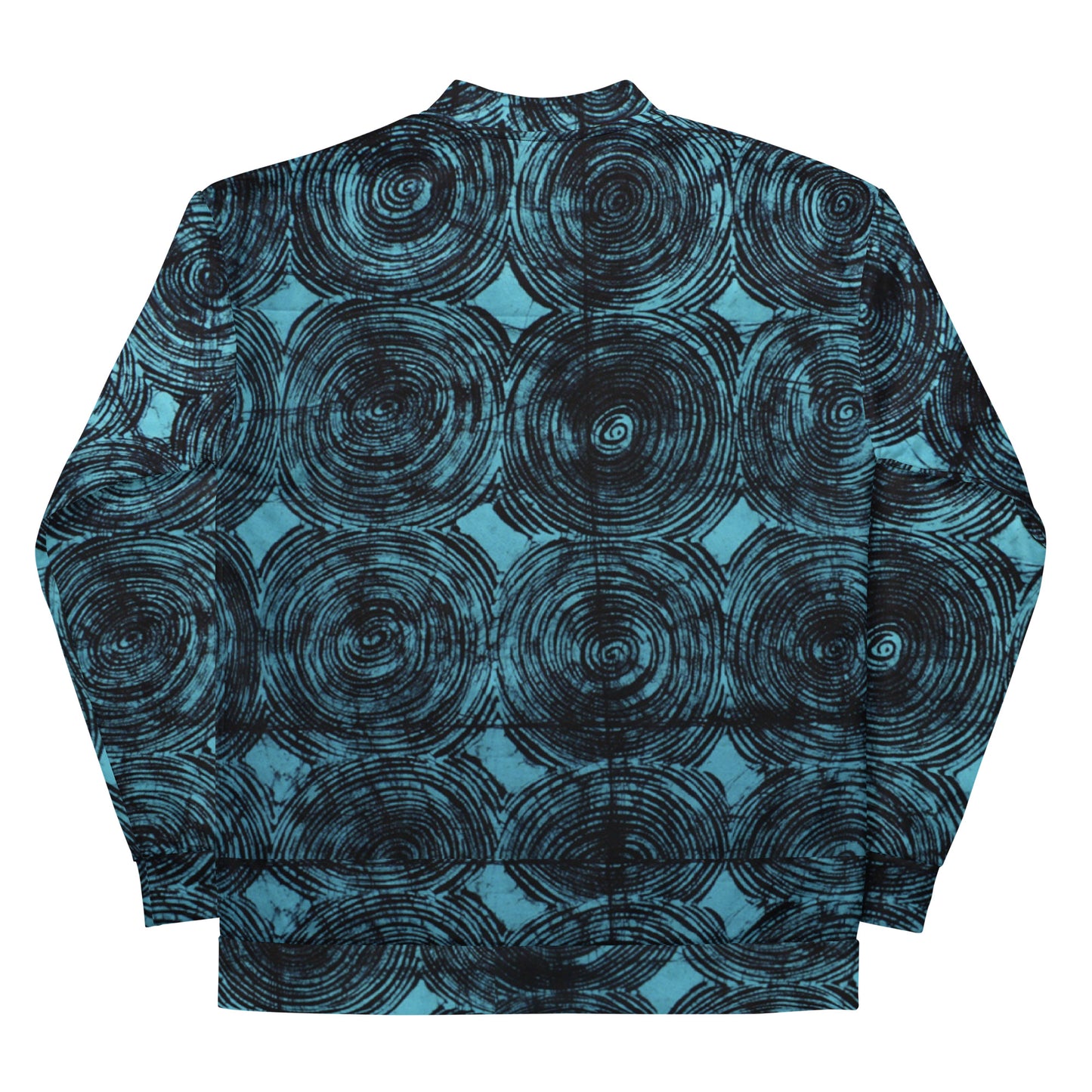 Turquoise & Black Swirls Adire Unisex Bomber Jacket