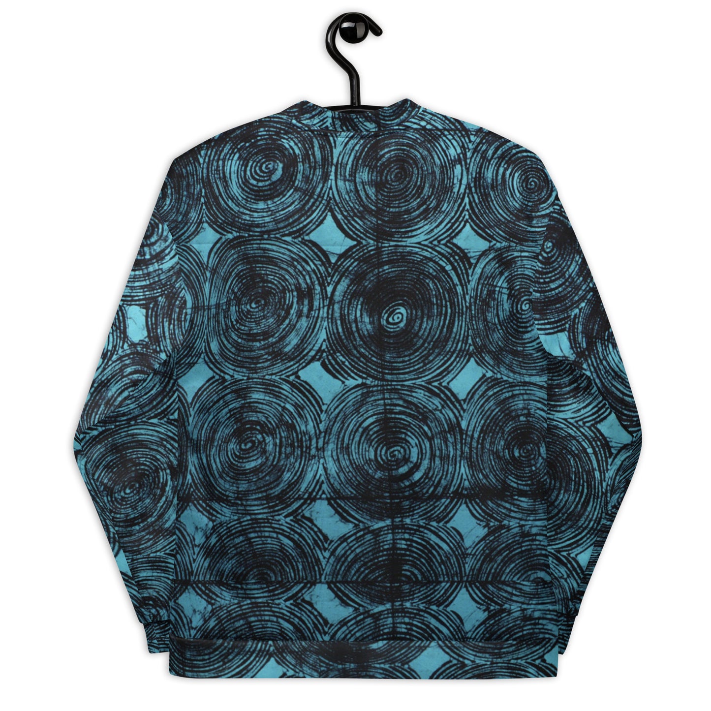 Turquoise & Black Swirls Adire Unisex Bomber Jacket