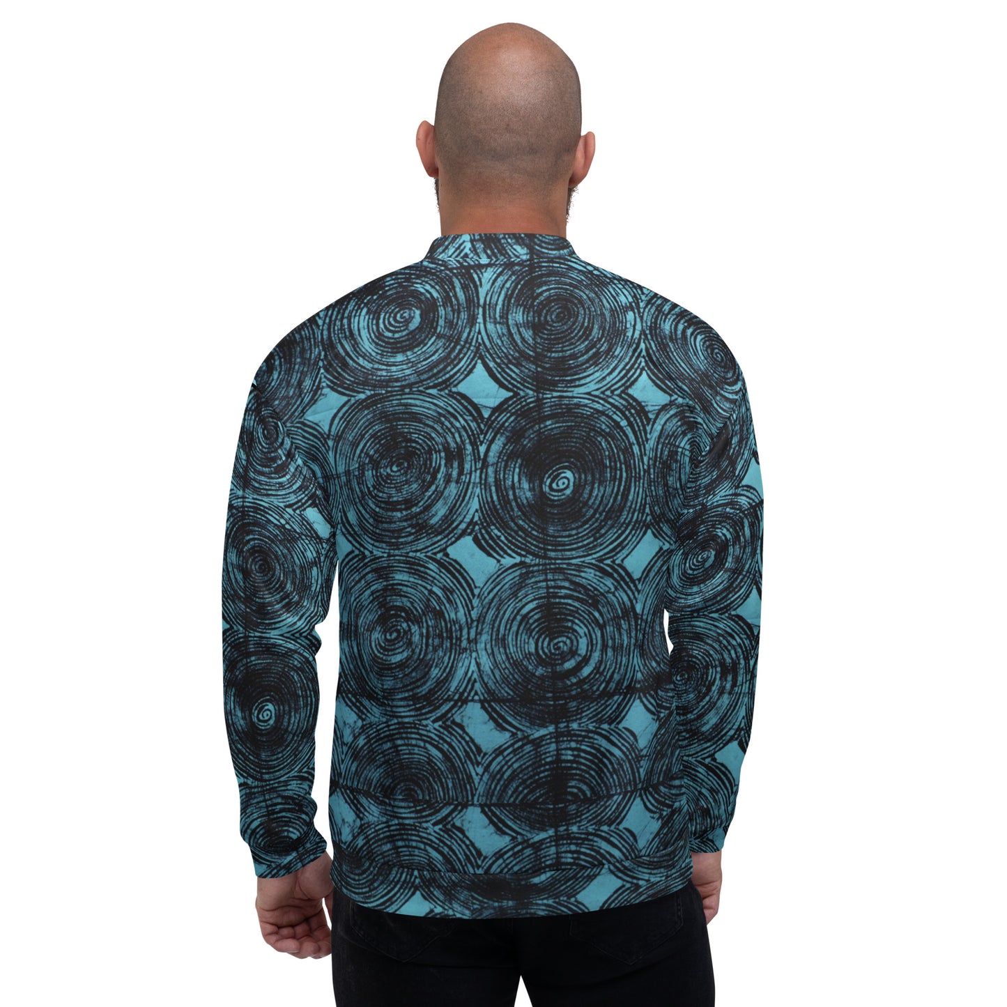 Turquoise & Black Swirls Adire Unisex Bomber Jacket