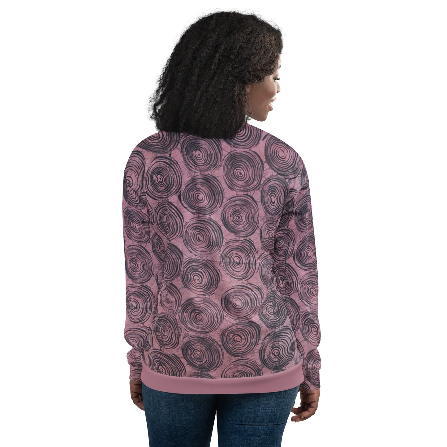 Pink & Black Swirls Adire Unisex Bomber Jacket