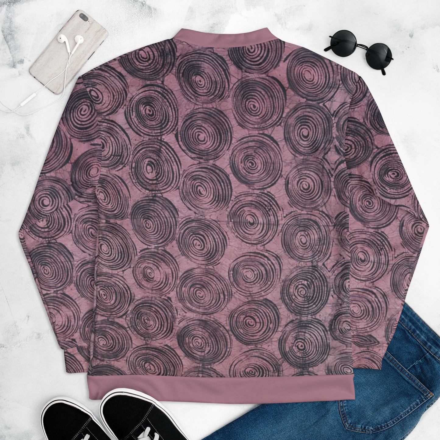 Pink & Black Swirls Adire Unisex Bomber Jacket