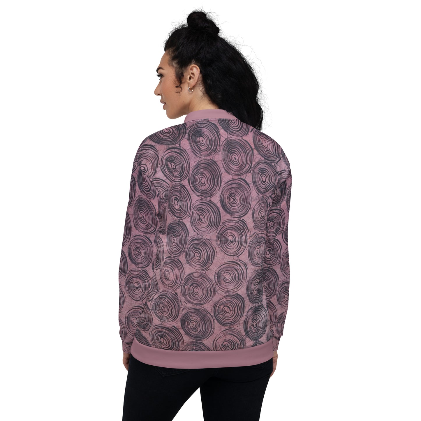 Pink & Black Swirls Adire Unisex Bomber Jacket