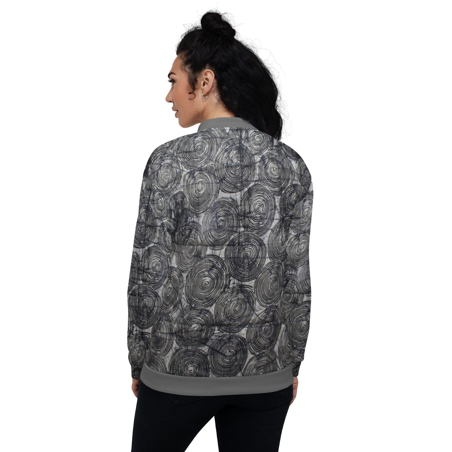 Black Swirls Adire Unisex Bomber Jacket