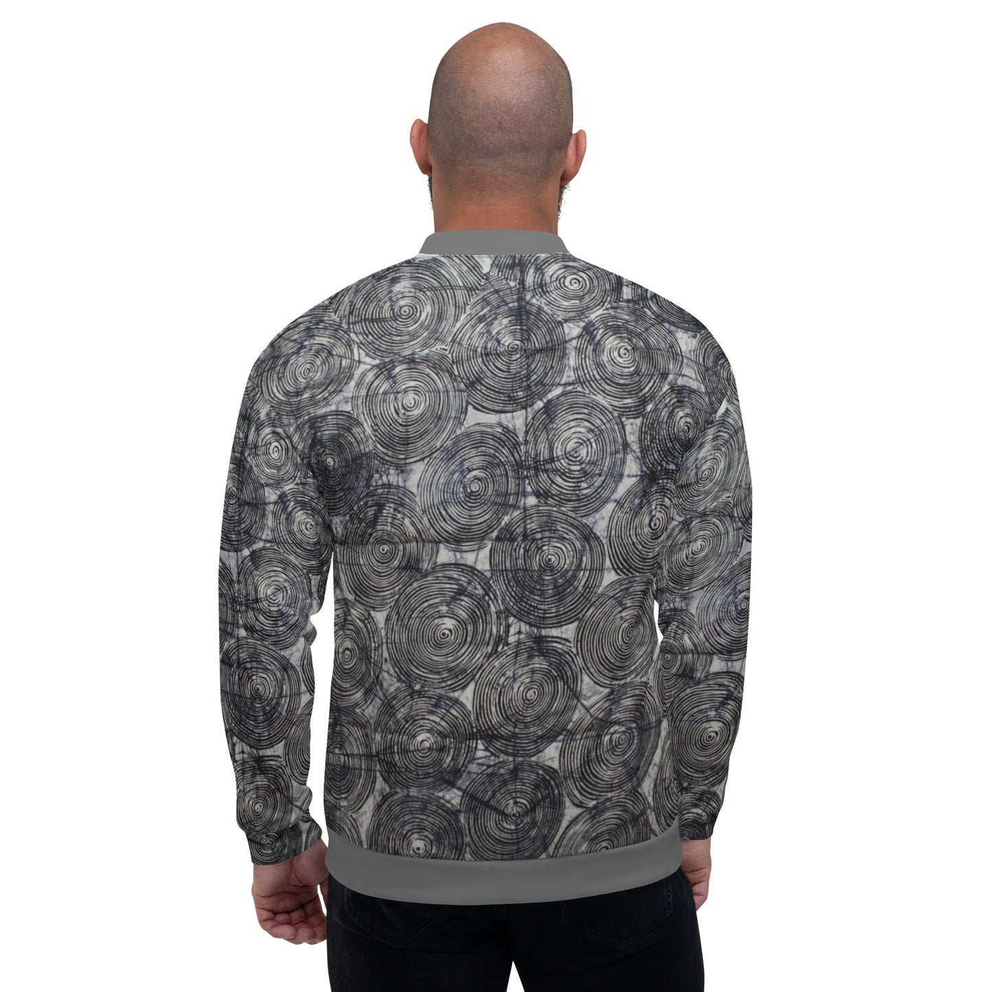 Black Swirls Adire Unisex Bomber Jacket