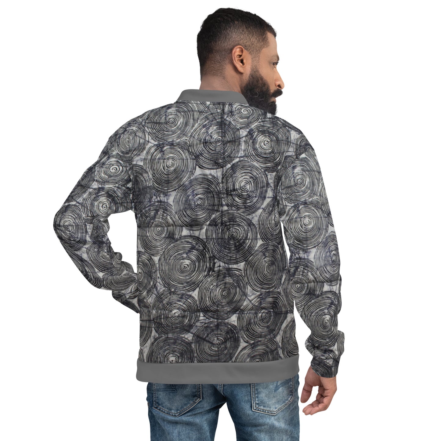 Black Swirls Adire Unisex Bomber Jacket