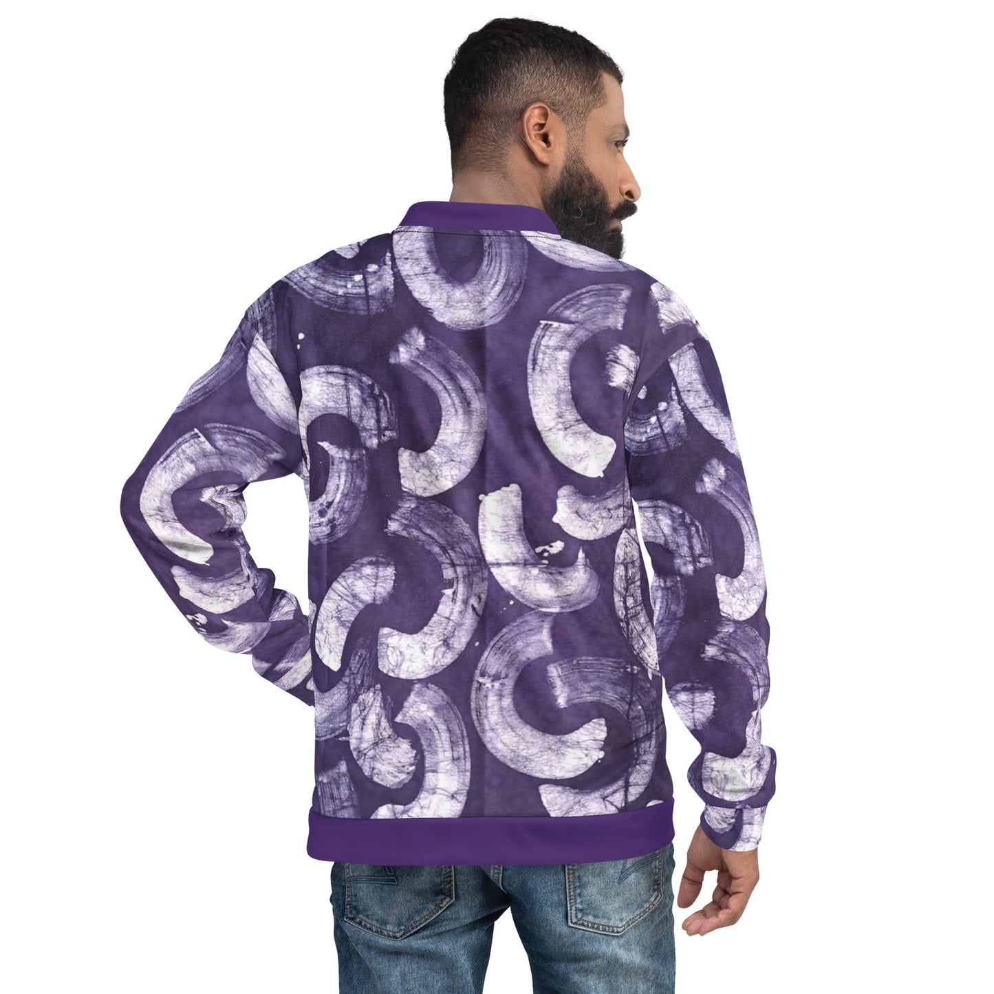 Purple & white Adire Unisex Bomber Jacket