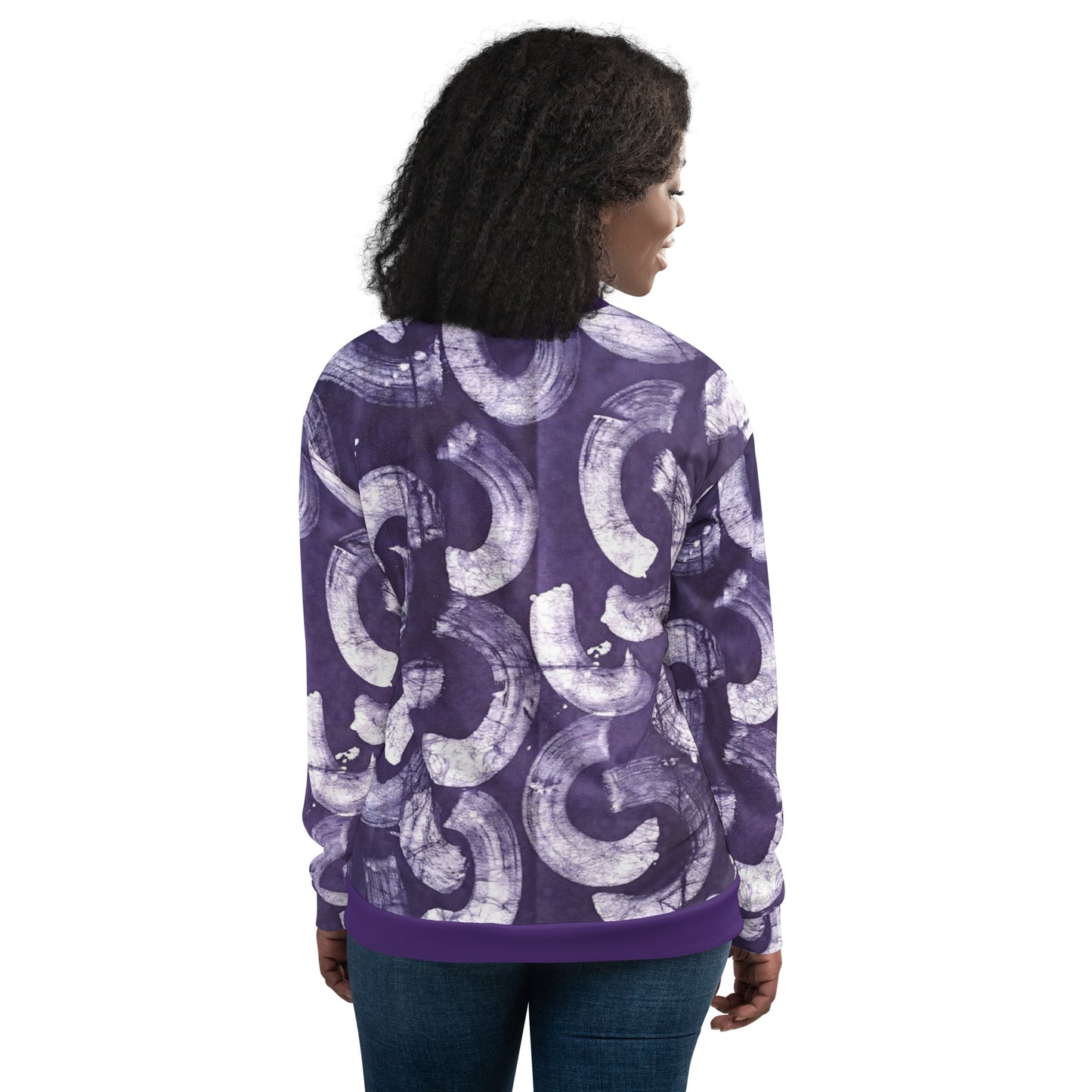 Purple & white Adire Unisex Bomber Jacket