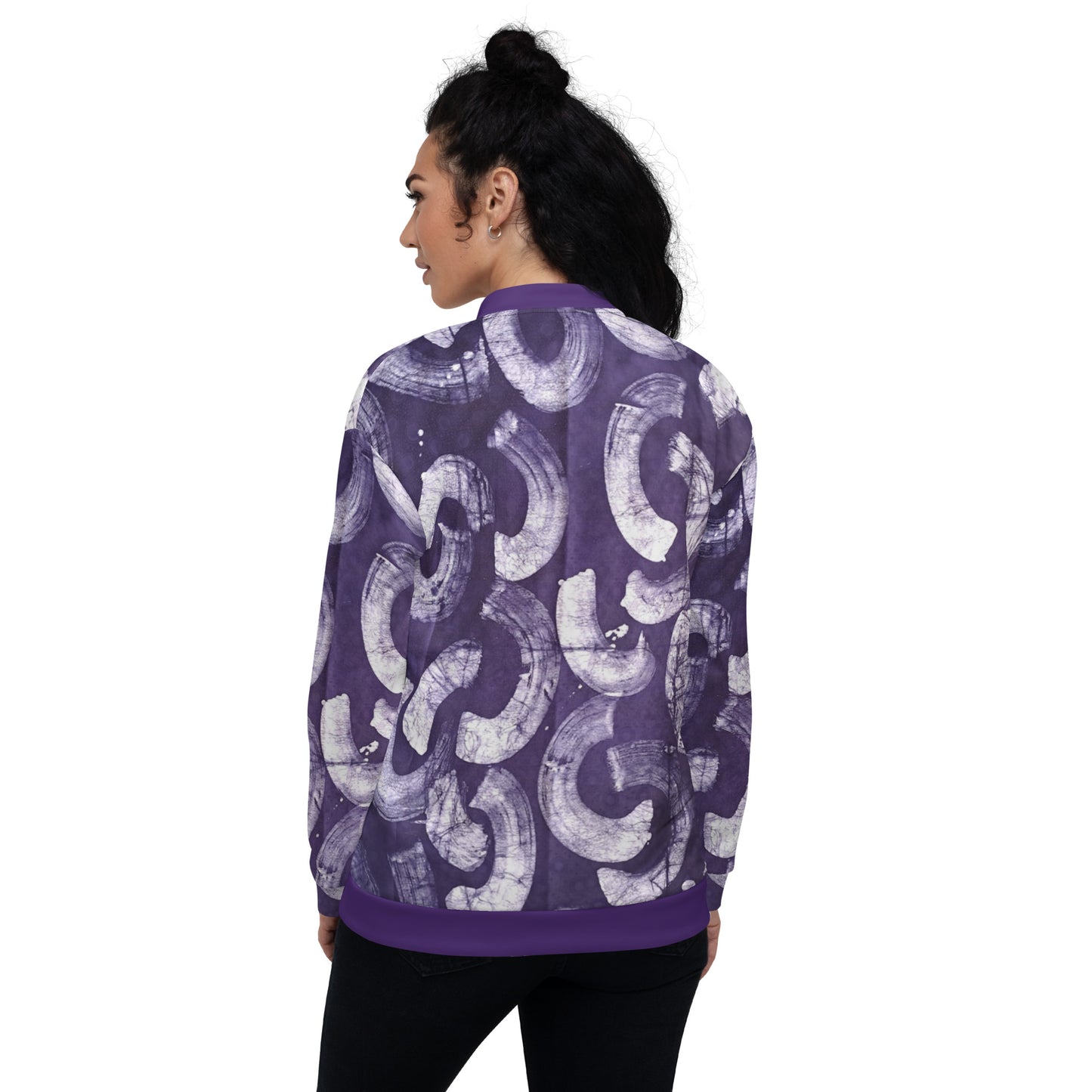 Purple & white Adire Unisex Bomber Jacket