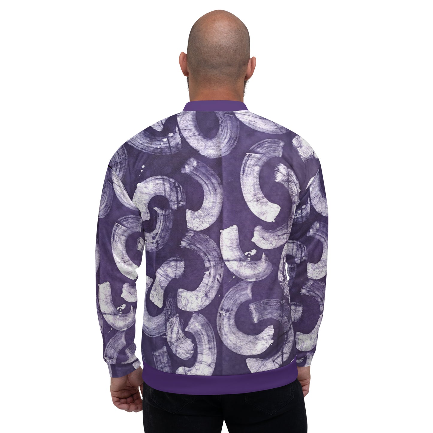 Purple & white Adire Unisex Bomber Jacket