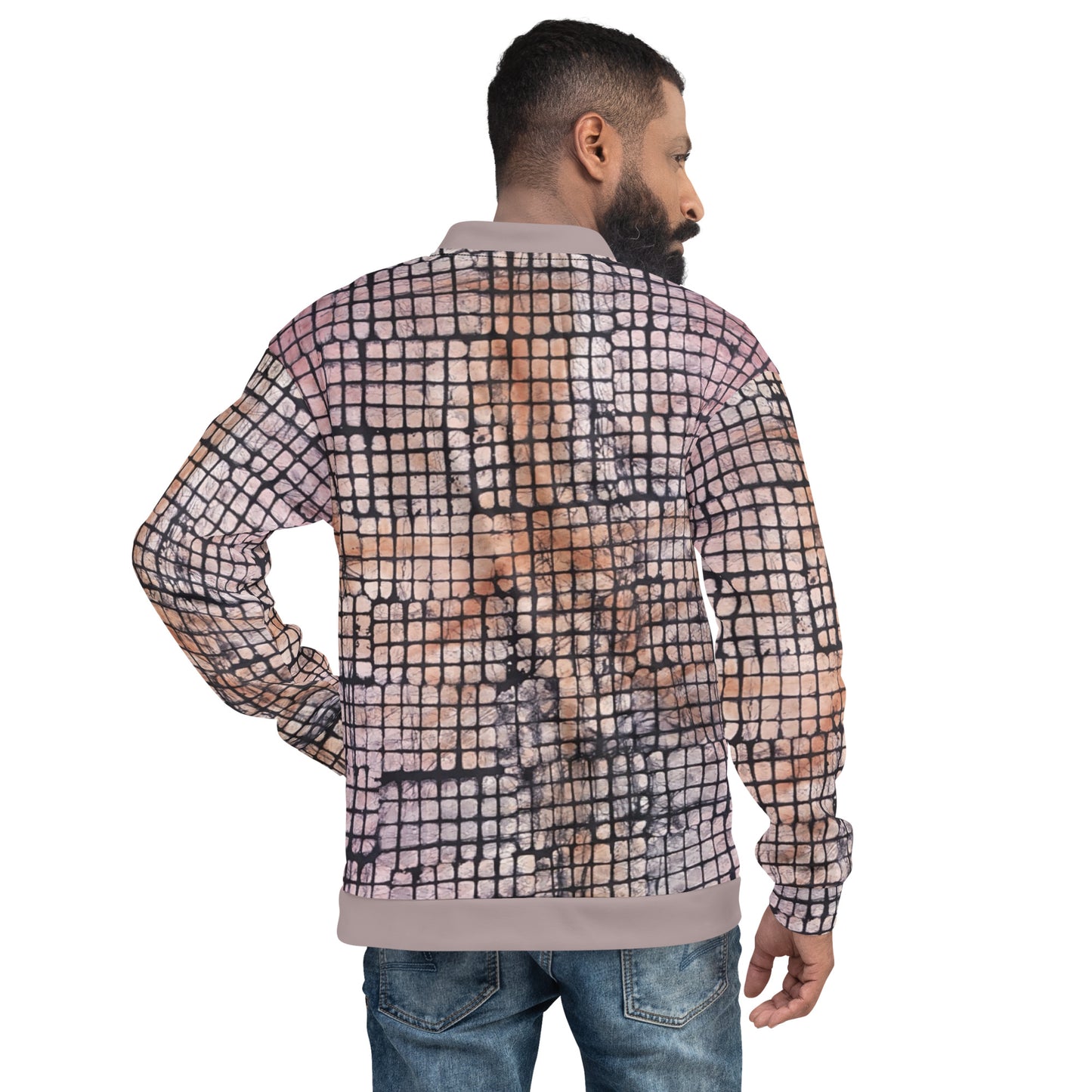 Pink Checked Adire Unisex Bomber Jacket