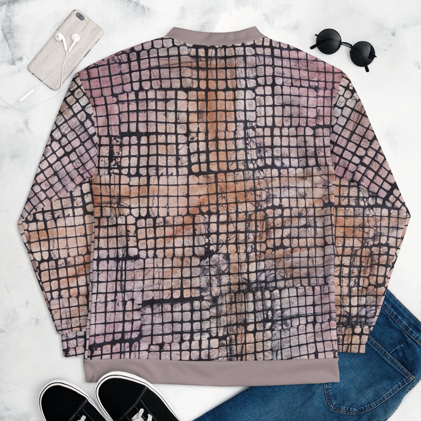 Pink Checked Adire Unisex Bomber Jacket