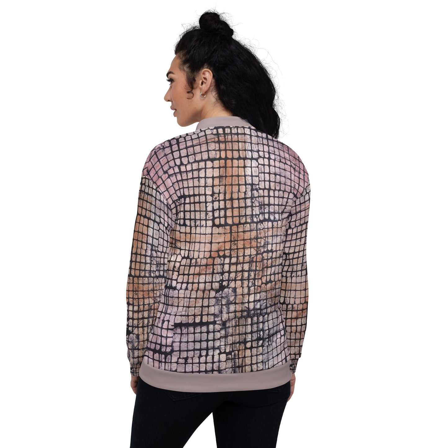 Pink Checked Adire Unisex Bomber Jacket