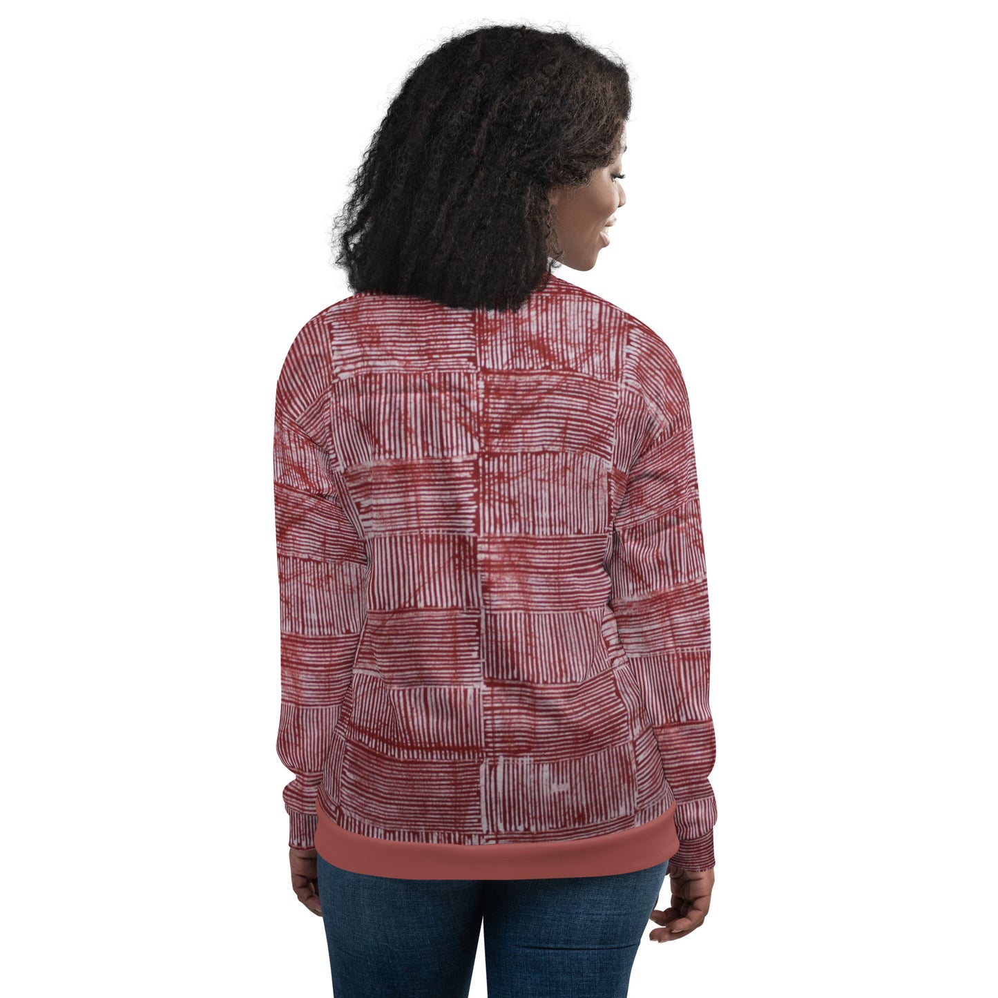 Red & White Stripes Adire Unisex Bomber Jacket