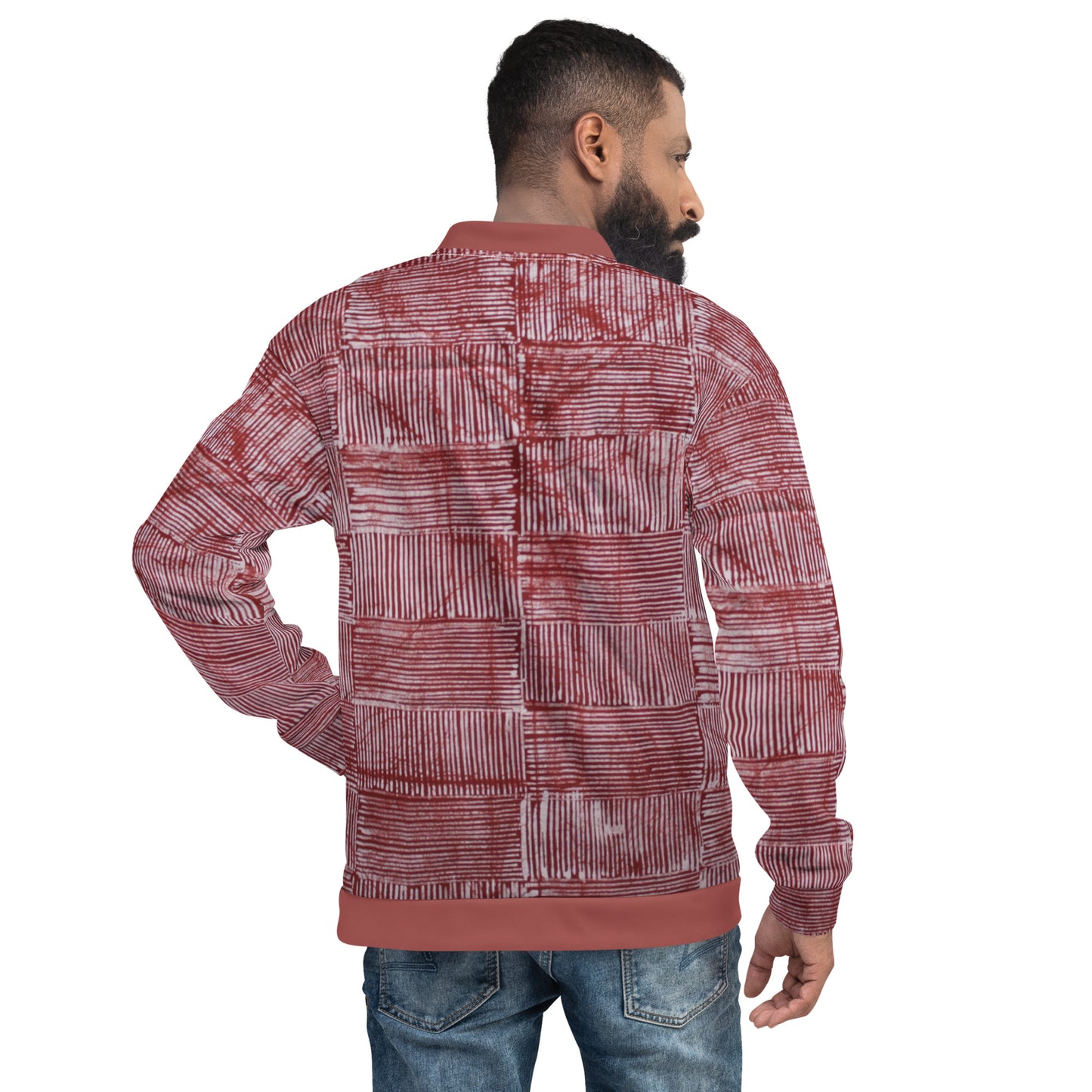 Red & White Stripes Adire Unisex Bomber Jacket