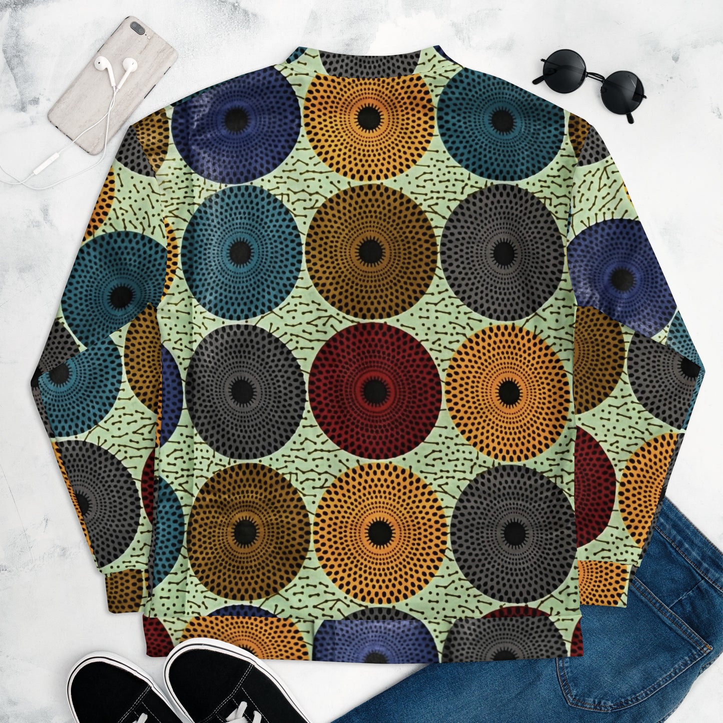 Multicolour Mandela Print Ankara Unisex Bomber Jacket