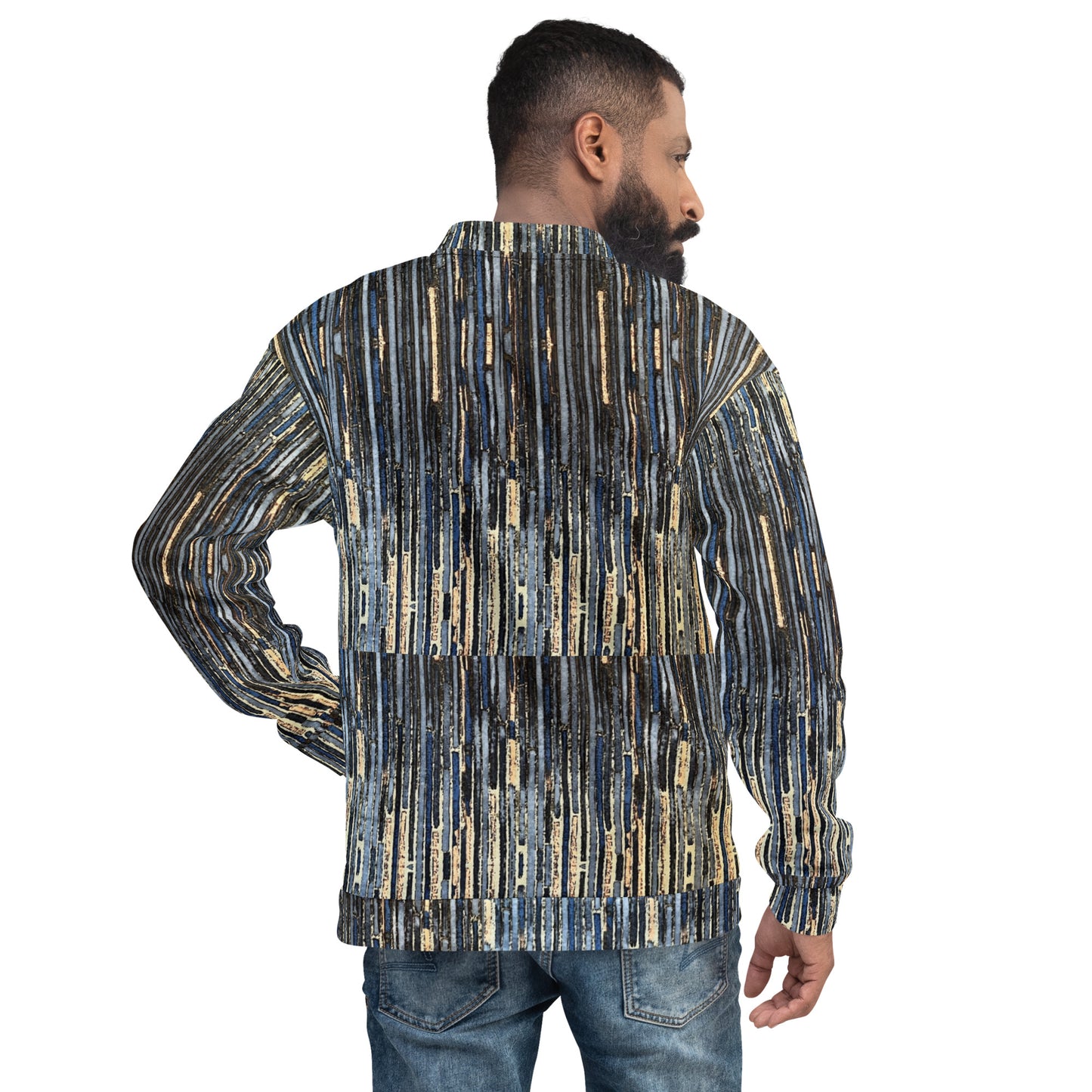 Blue Peach Stripes Ankara Unisex Bomber Jacket