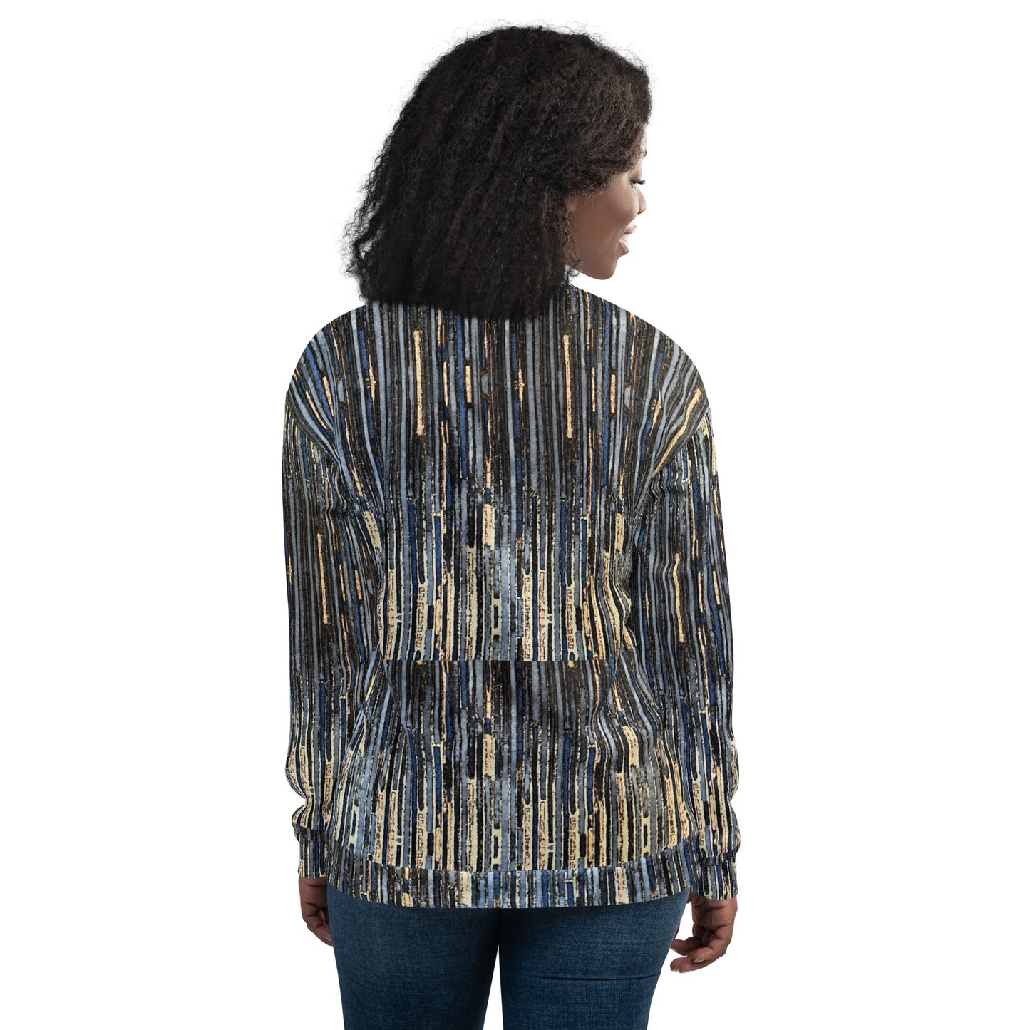 Blue Peach Stripes Ankara Unisex Bomber Jacket