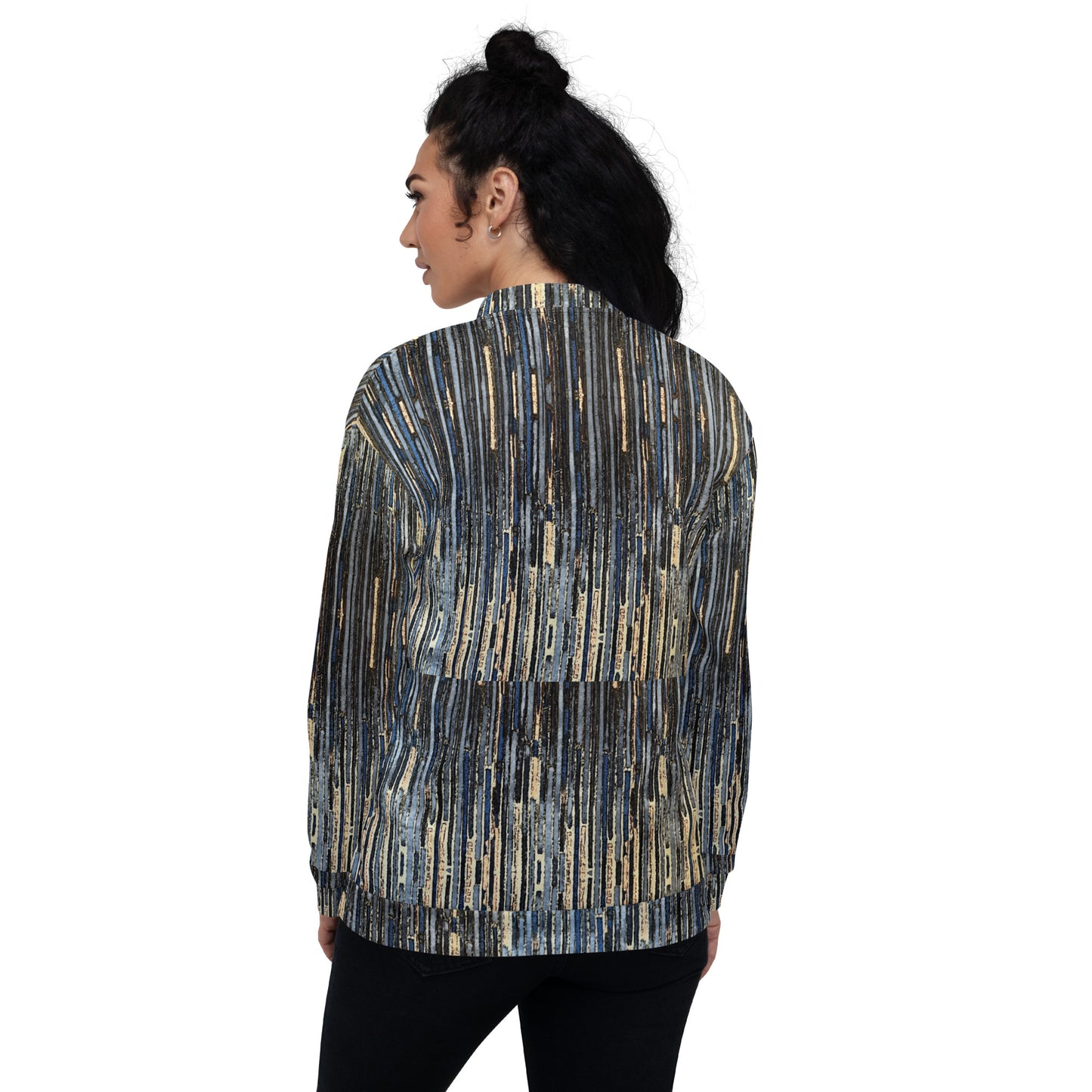 Blue Peach Stripes Ankara Unisex Bomber Jacket