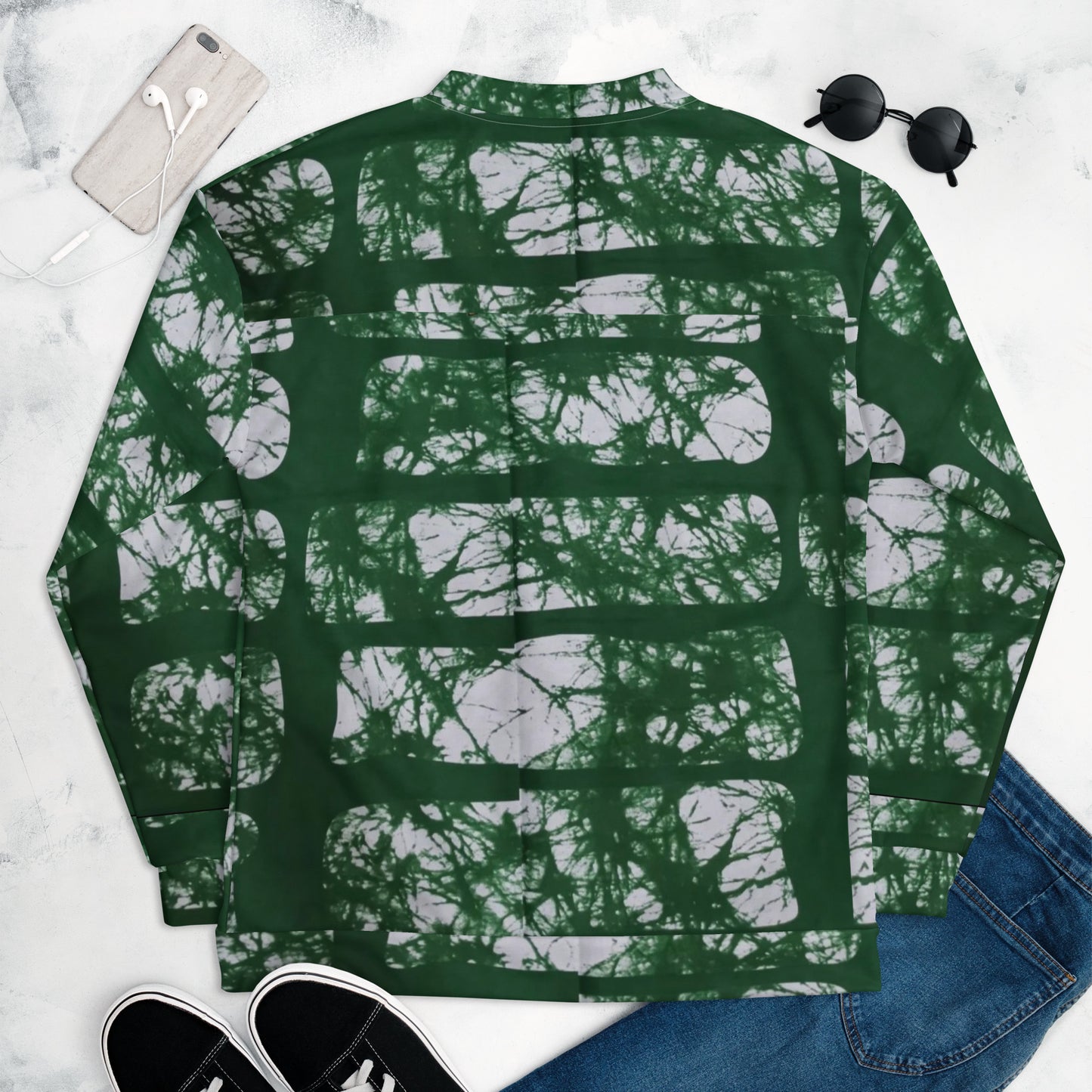 Green Adire Unisex Bomber Jacket