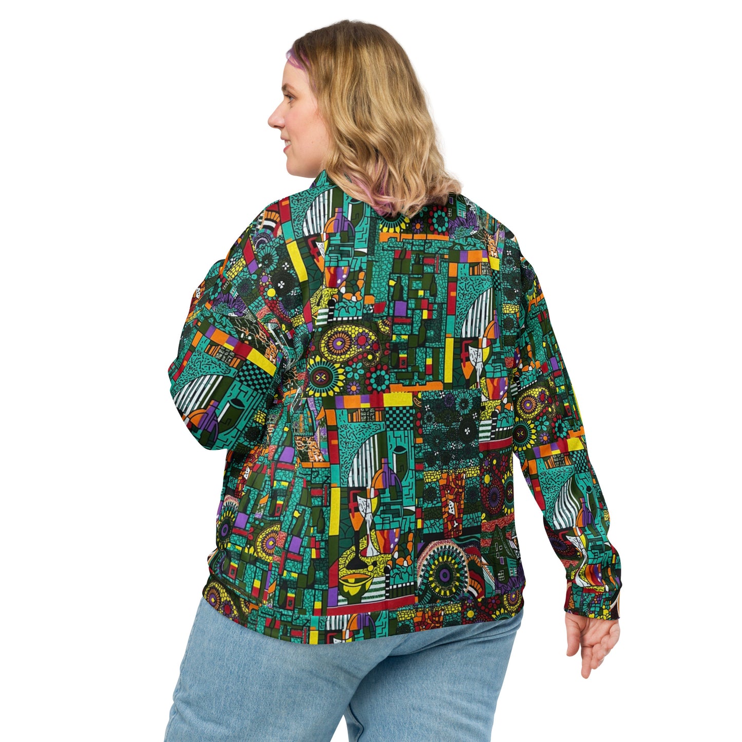 Colourful Green Plants Floral Vase Wine Glass Print Ankara Unisex Bomber Jacket