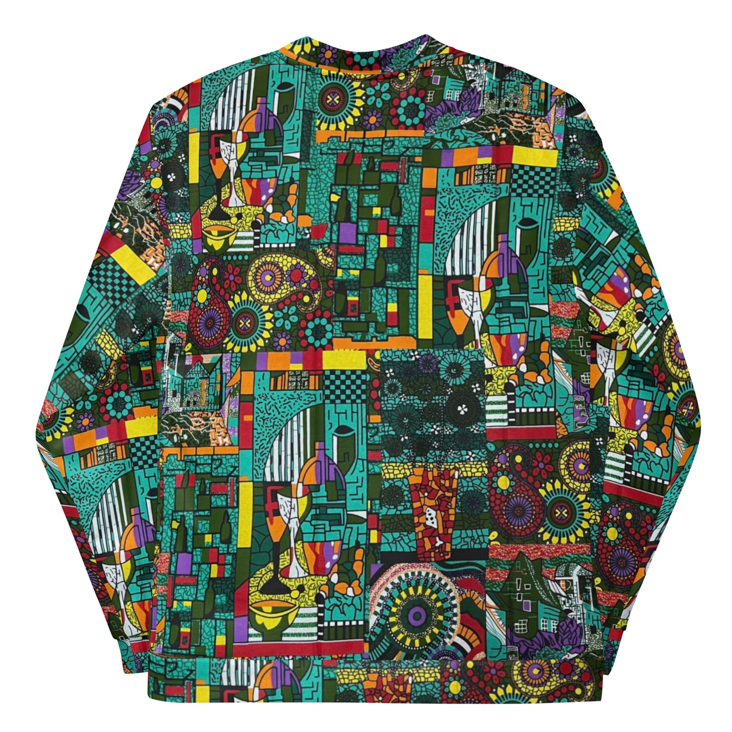 Colourful Green Plants Floral Vase Wine Glass Print Ankara Unisex Bomber Jacket