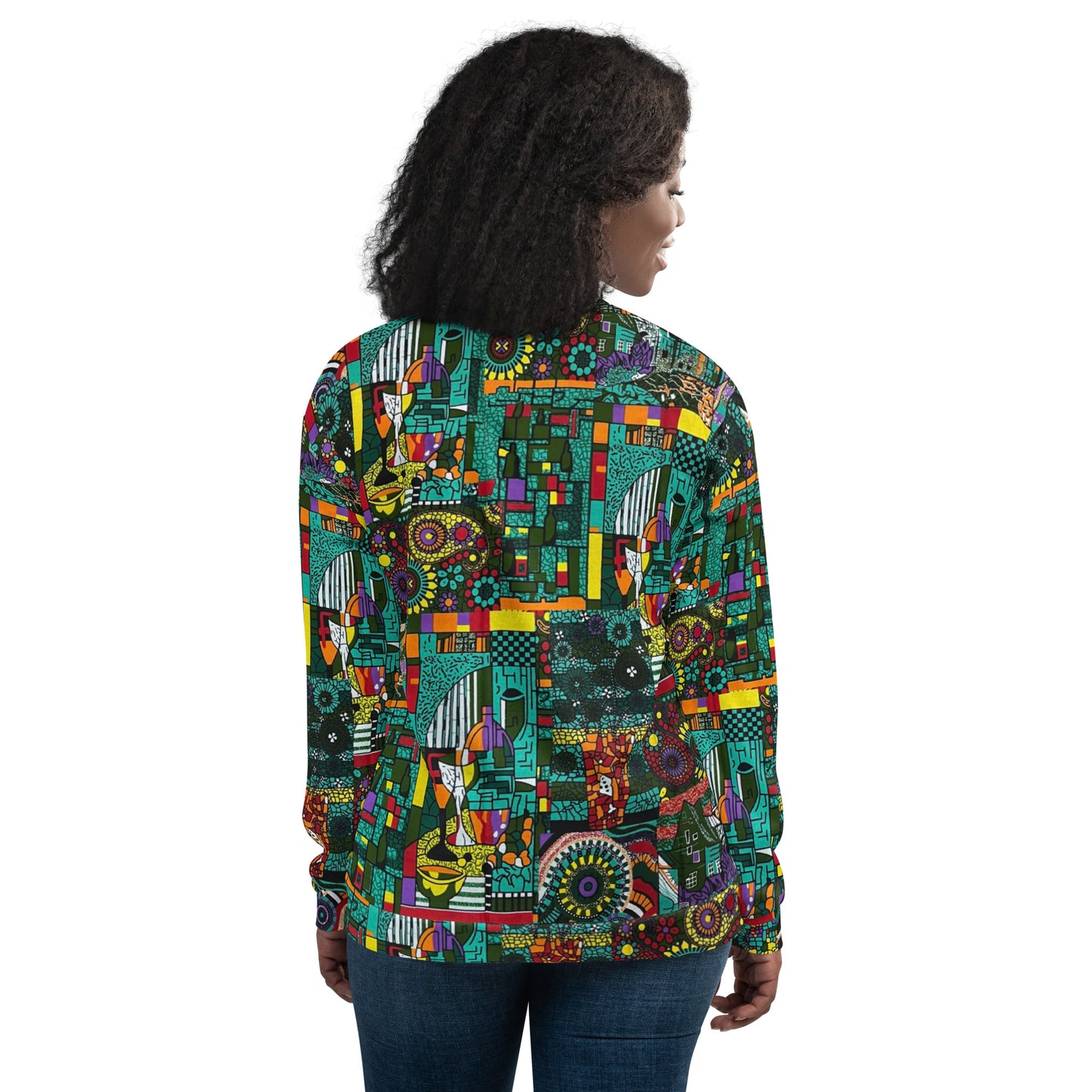 Colourful Green Plants Floral Vase Wine Glass Print Ankara Unisex Bomber Jacket