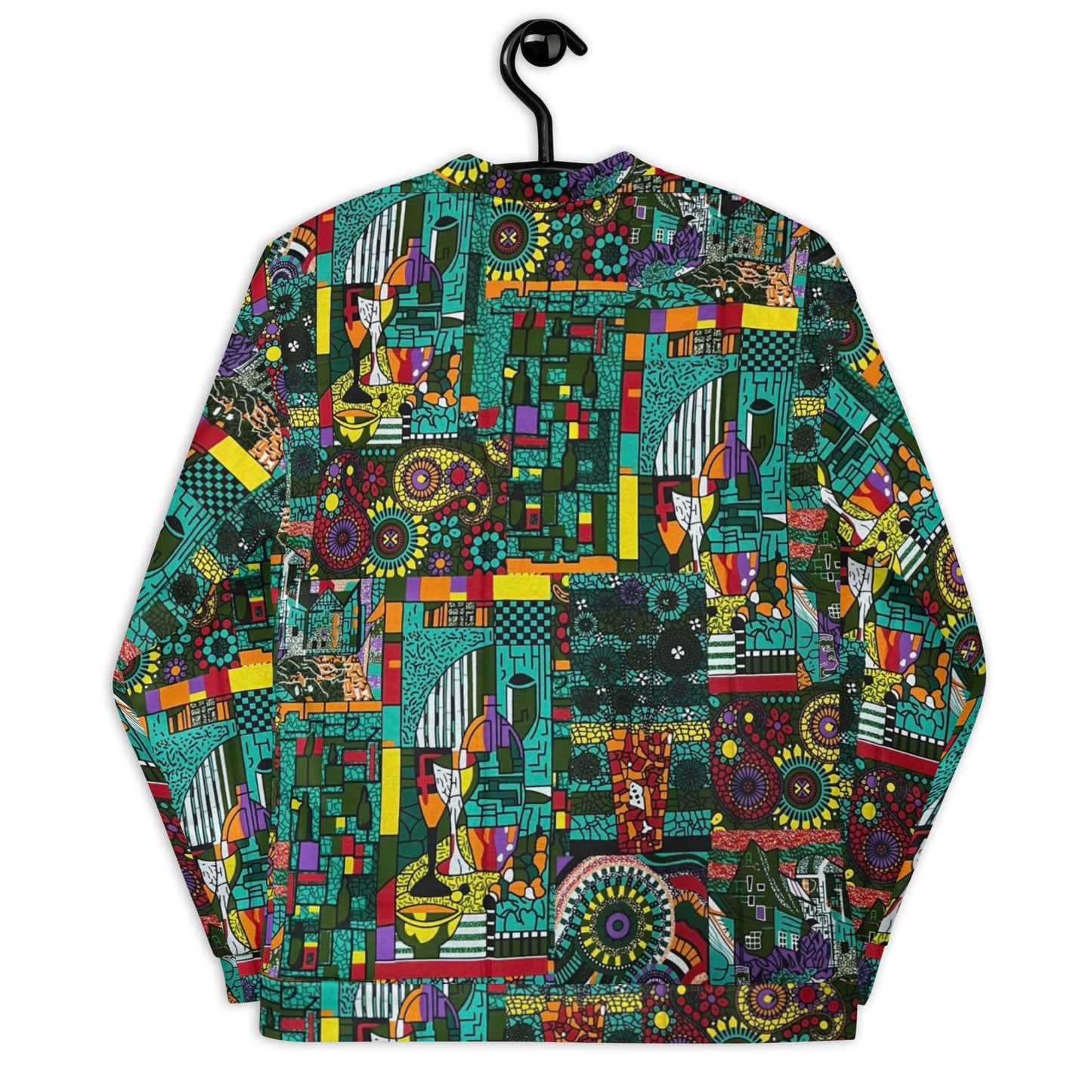 Colourful Green Plants Floral Vase Wine Glass Print Ankara Unisex Bomber Jacket