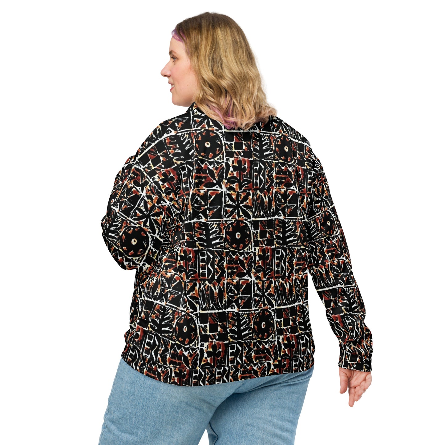 Red Black Abstract Adire Unisex Bomber Jacket