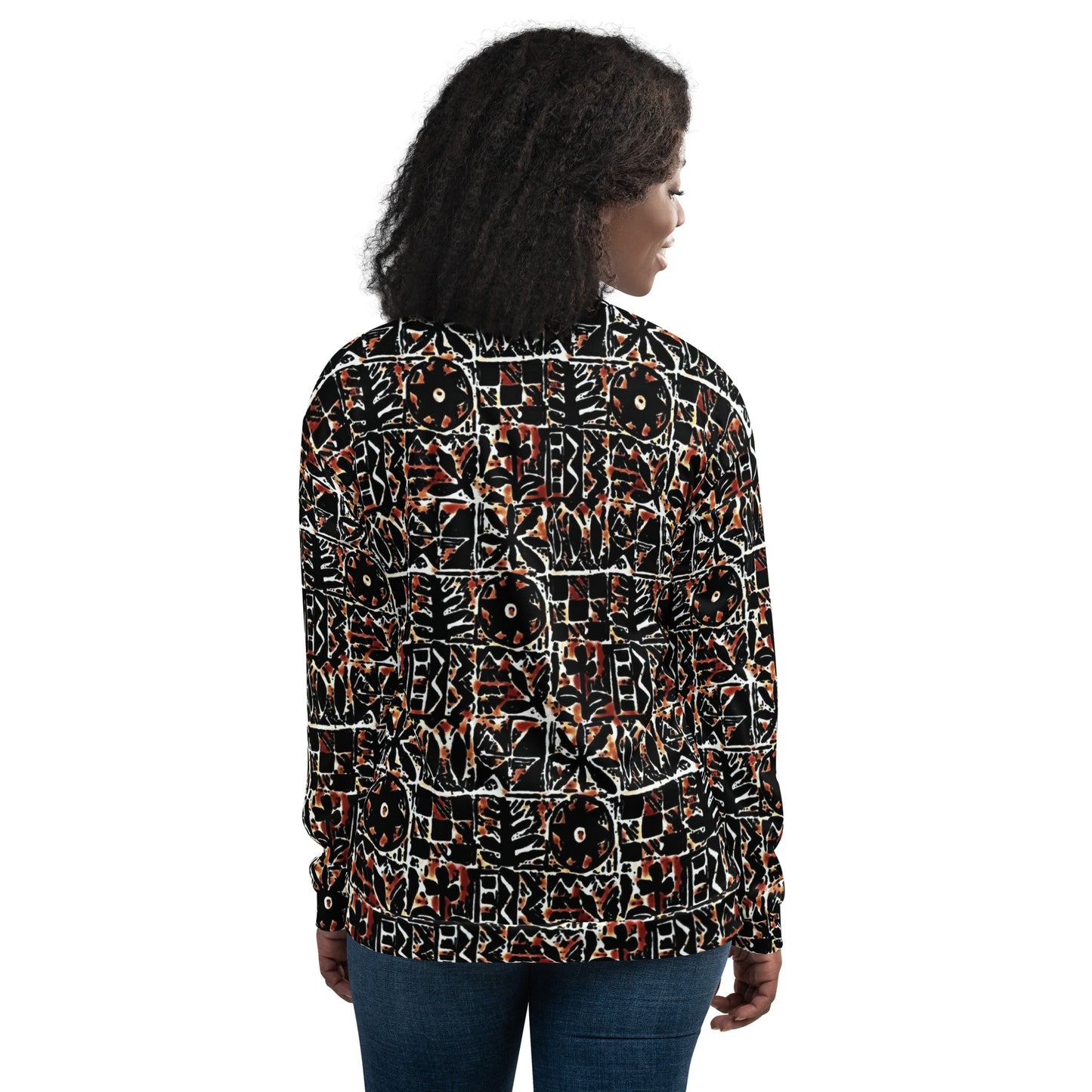 Red Black Abstract Adire Unisex Bomber Jacket