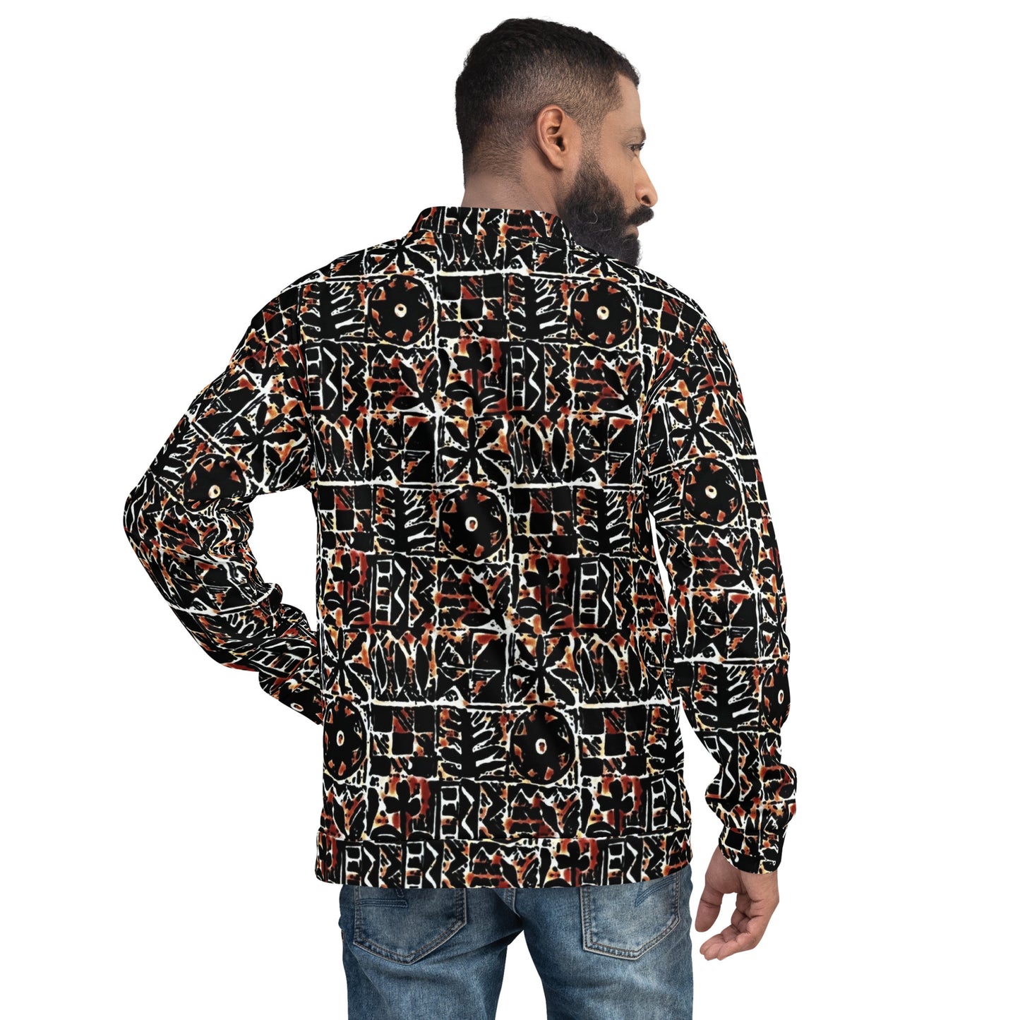 Red Black Abstract Adire Unisex Bomber Jacket