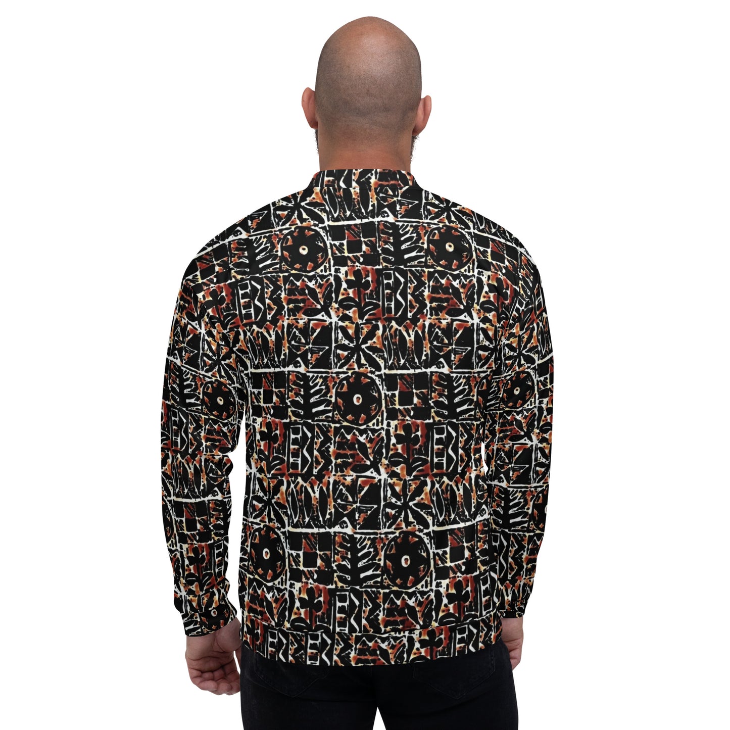 Red Black Abstract Adire Unisex Bomber Jacket