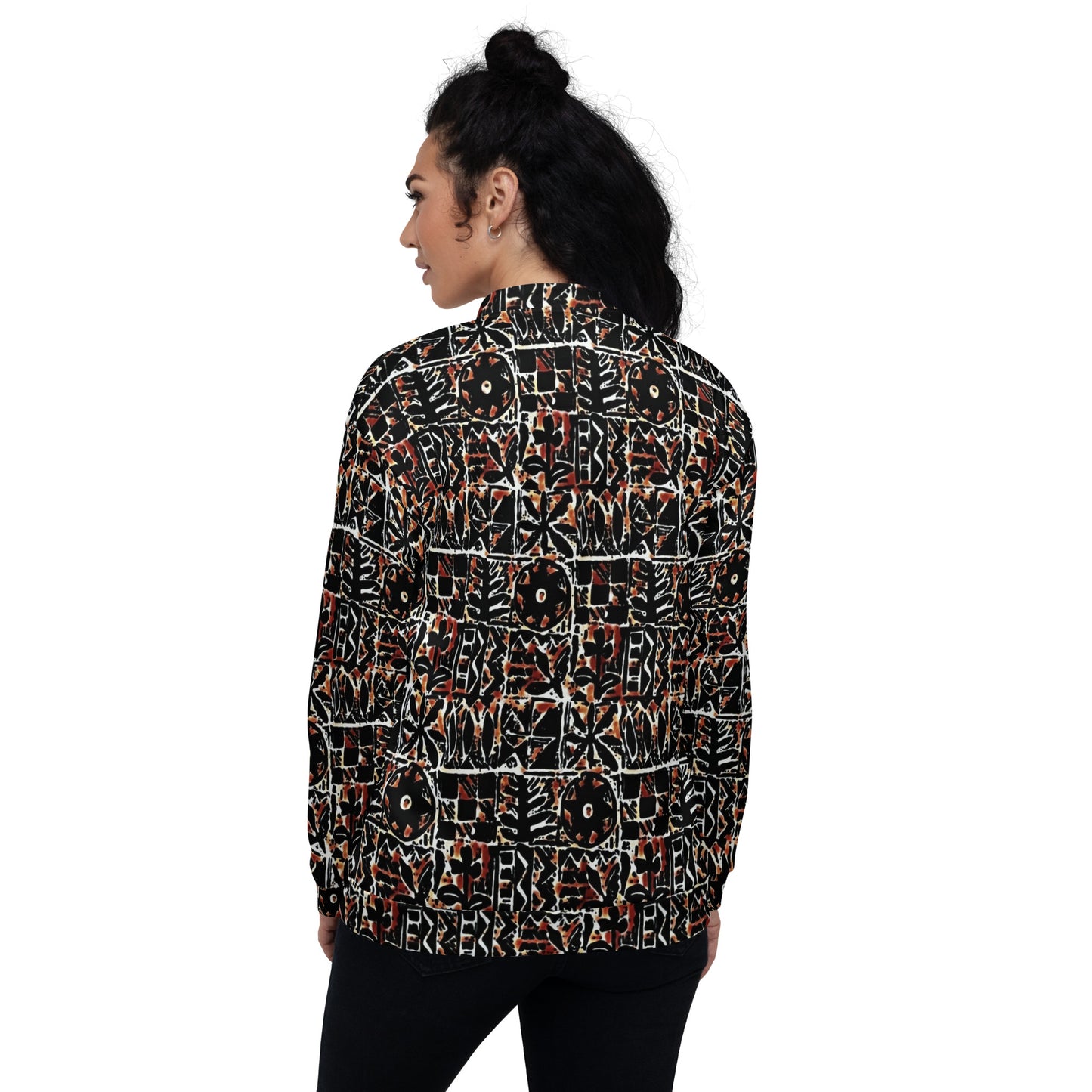 Red Black Abstract Adire Unisex Bomber Jacket