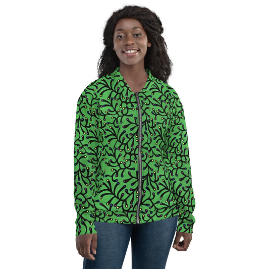 Vibrant Green And Yellow Polka Dots African Print Ankara Unisex Bomber Jacket