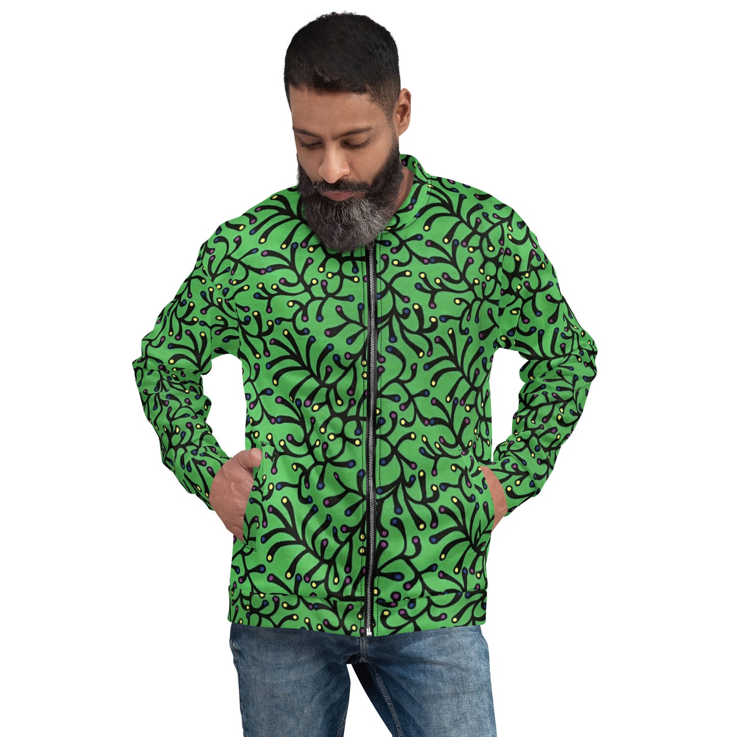 Vibrant Green And Yellow Polka Dots African Print Ankara Unisex Bomber Jacket