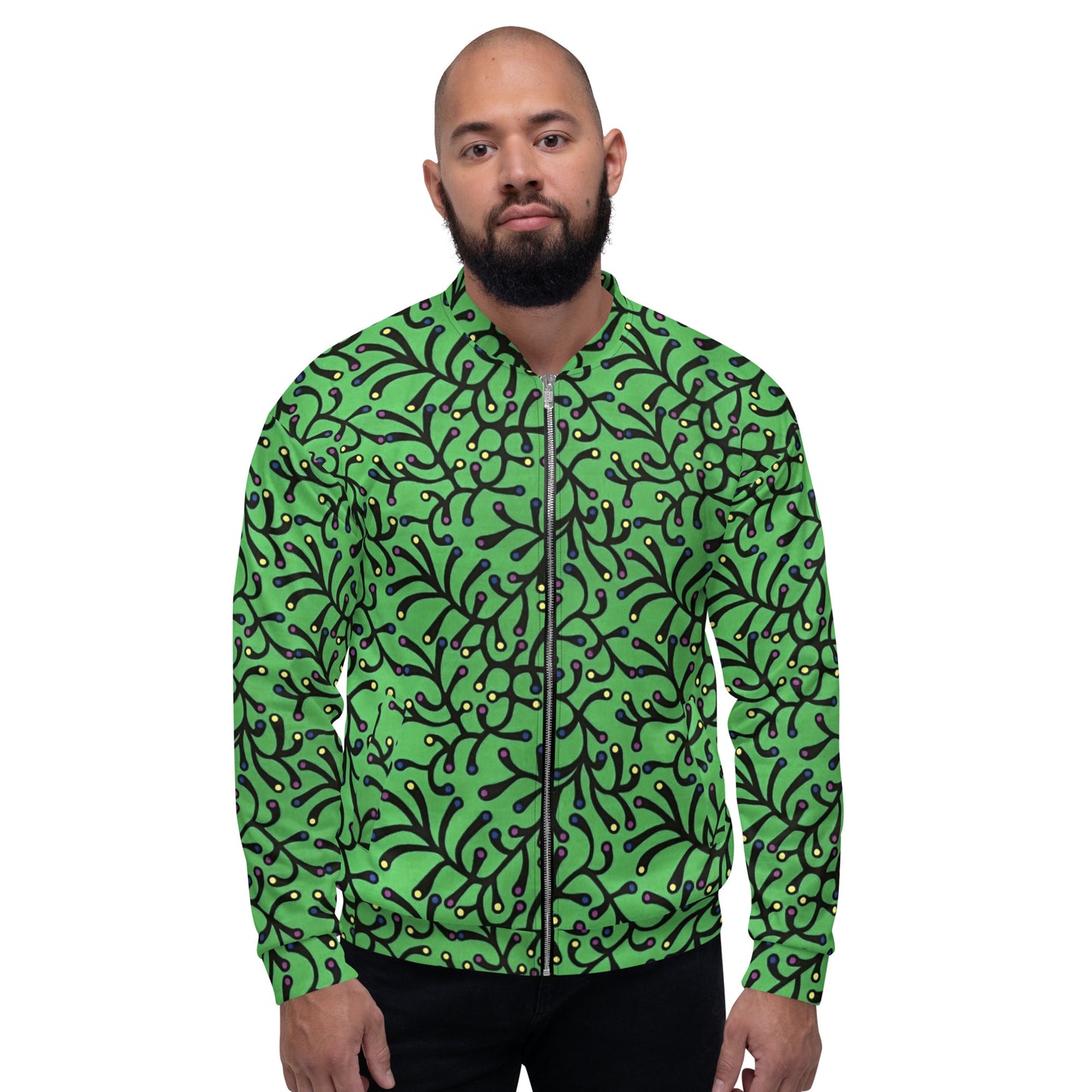 Vibrant Green And Yellow Polka Dots African Print Ankara Unisex Bomber Jacket