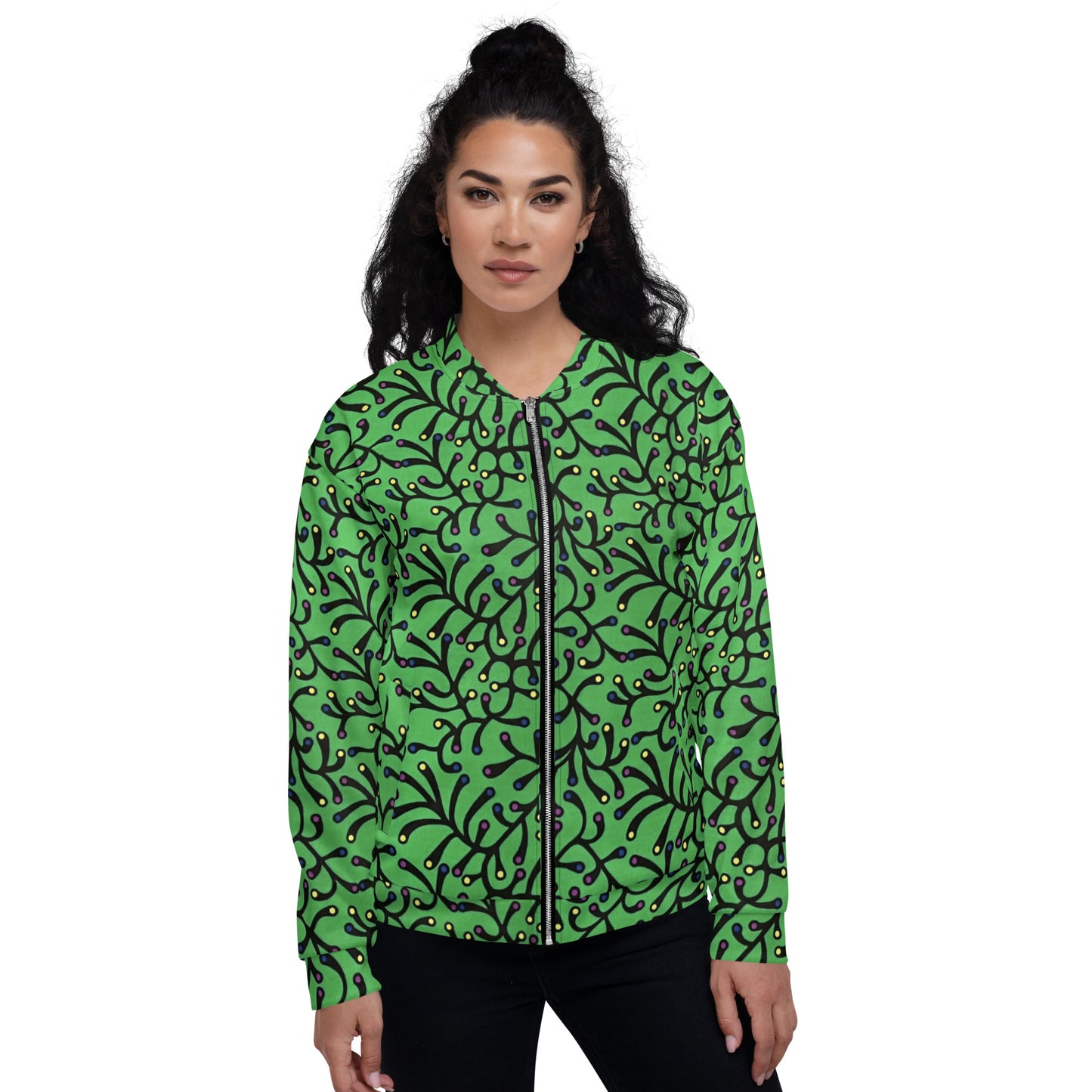 Vibrant Green And Yellow Polka Dots African Print Ankara Unisex Bomber Jacket