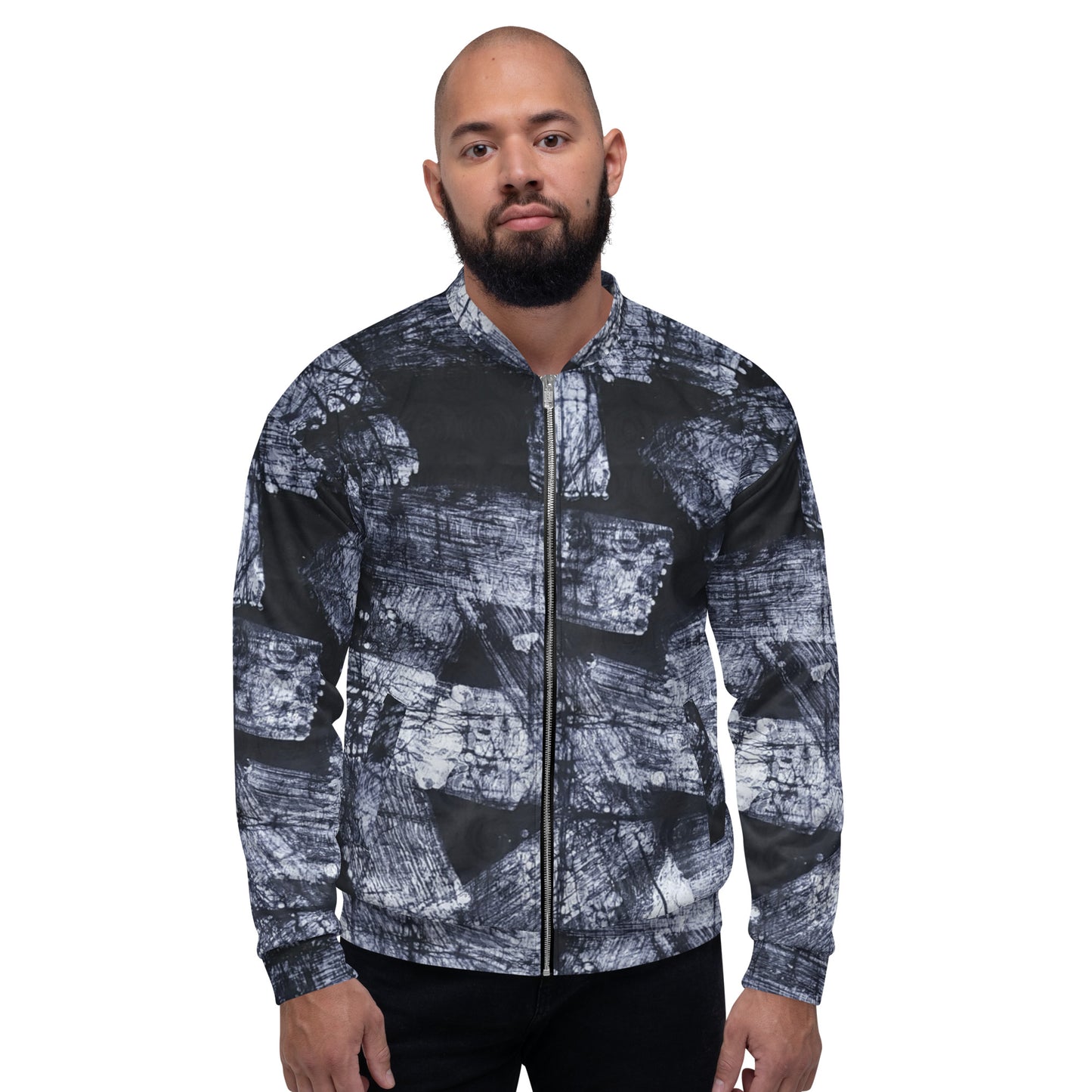 Dark Blue And White African Fabric Unisex Bomber Jacket